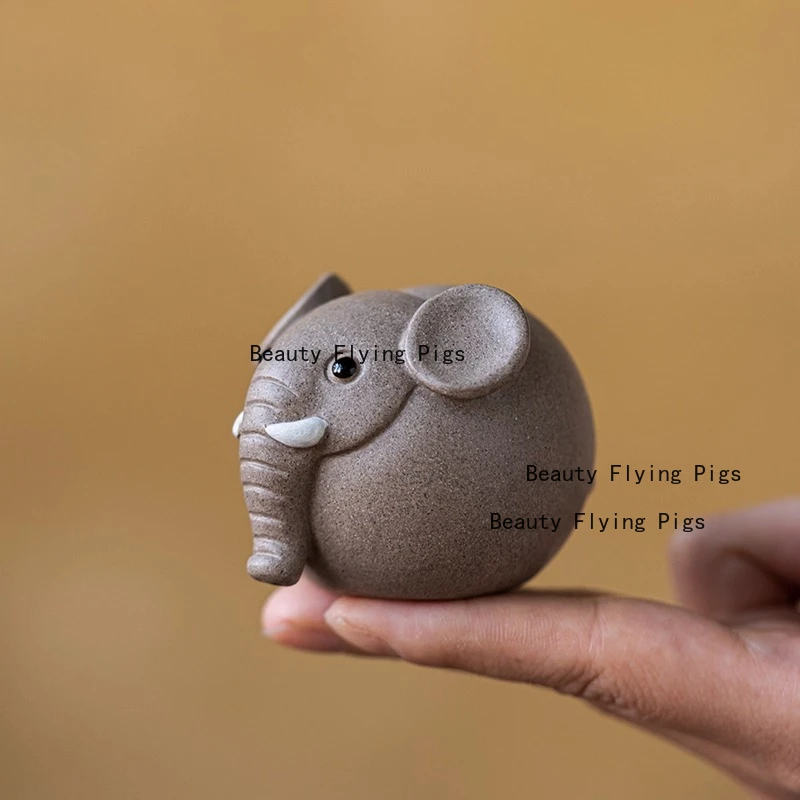 Yixing Semi Handmade Purple Clay Tea Pet Cute Elephant Tea Room Boutique Ornaments Tea Set Accessories Kawaii Decor Figurines