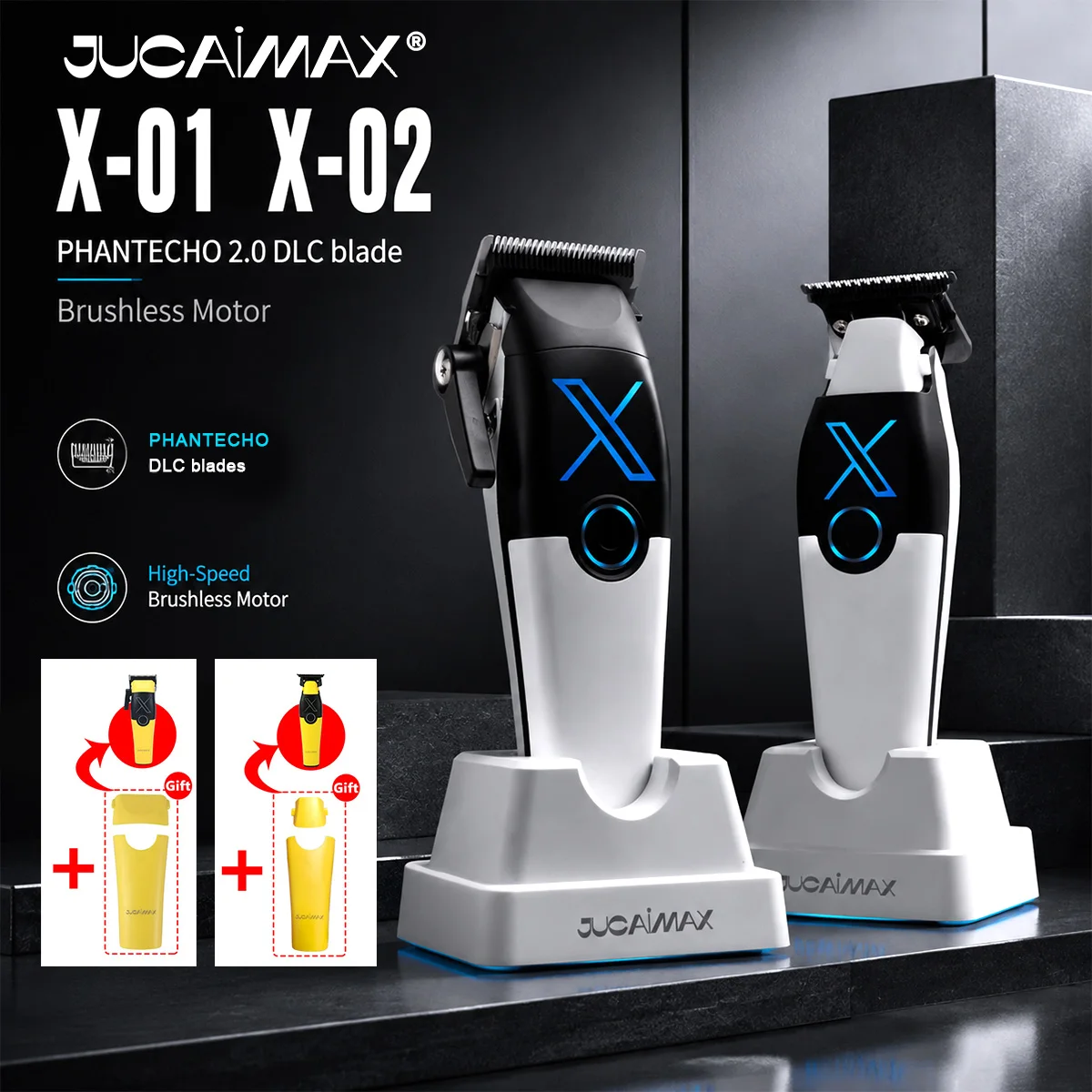 주카이맥스 프로페셔널 헤어 클리퍼 콤보 세트 DLC 블레이드 8000RPM 브러시리스 모터, 베이스 충전기 포함 남성용 이..