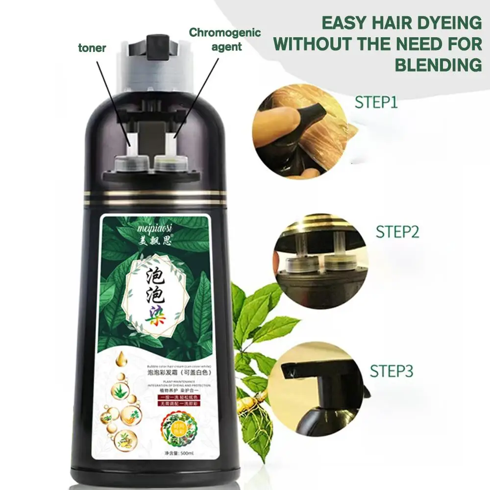 

500ml Permanent Hair Shampoo Organic Natural Fast Hair Dye Plant Essence Hair Colorng Cream Cover Dye Shampoo For Women Men K0J2