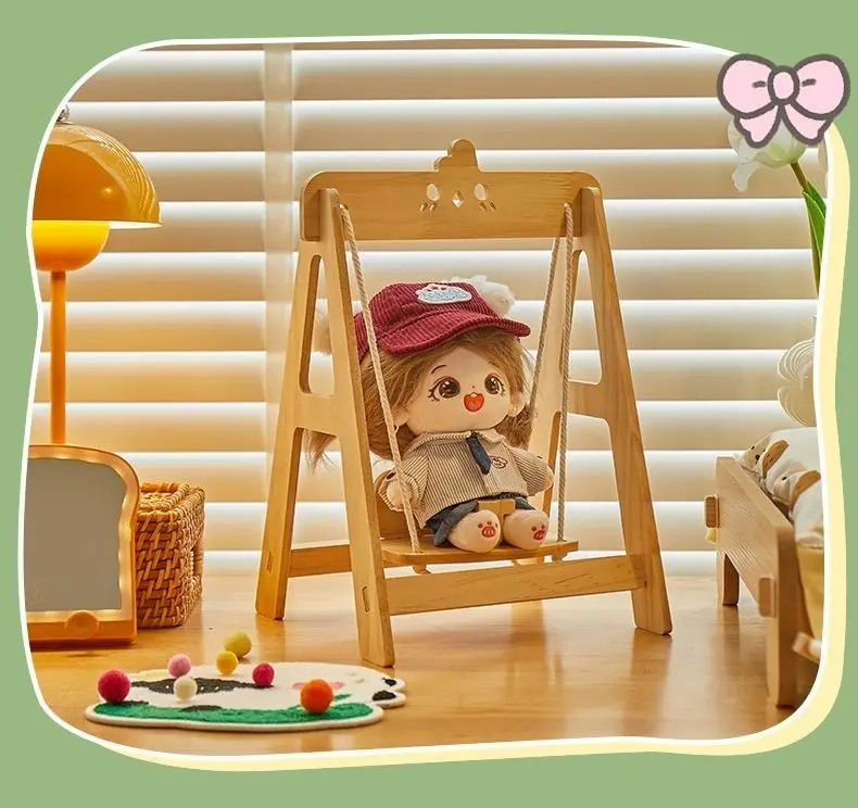 Mini-Schaukel für 20 cm gekleidete Baumwollpuppen, Spielzeug für Kinder, süßes Huhn, Schwein, Kaninchen, Fotoszene, Requisiten, Trapez-Dekor für Puppenhäuser – Detail 5