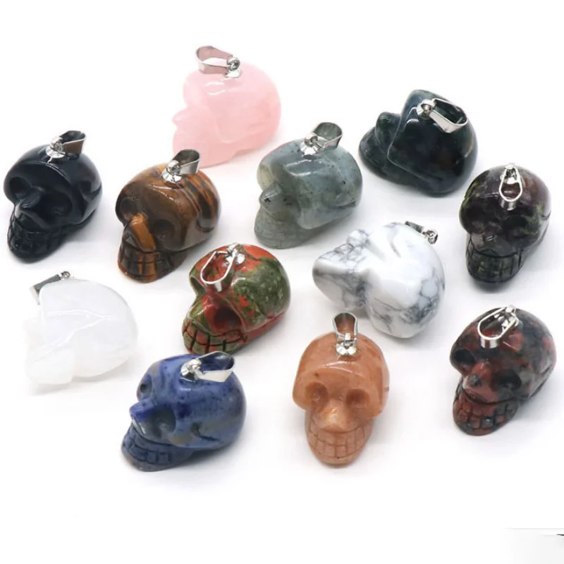 

10pcs Natural Stone Pendant Skeleton Skull Carved Agates Quartz Crystal Charms Jewelry Making DIY Necklace Hallowmas Gift