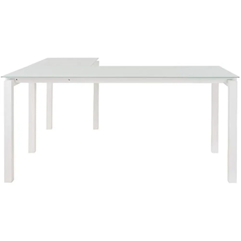 Baraga Contemporary Glass L-Shaped Home Office Desk, White 5
