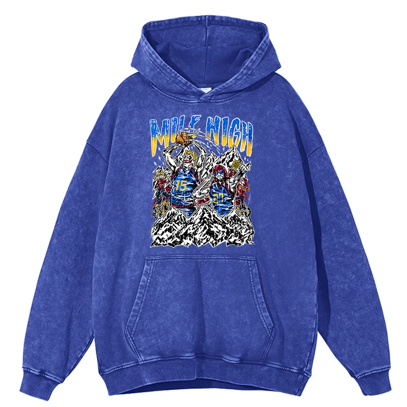 thumbnail image 1 of Sudadera con capucha para hombre, estilo retro, desgastada, con diseño de jugador de baloncesto Mile High, de algodón 100 % y cálida, de gran tamaño, estilo hip hop, 1 of 5