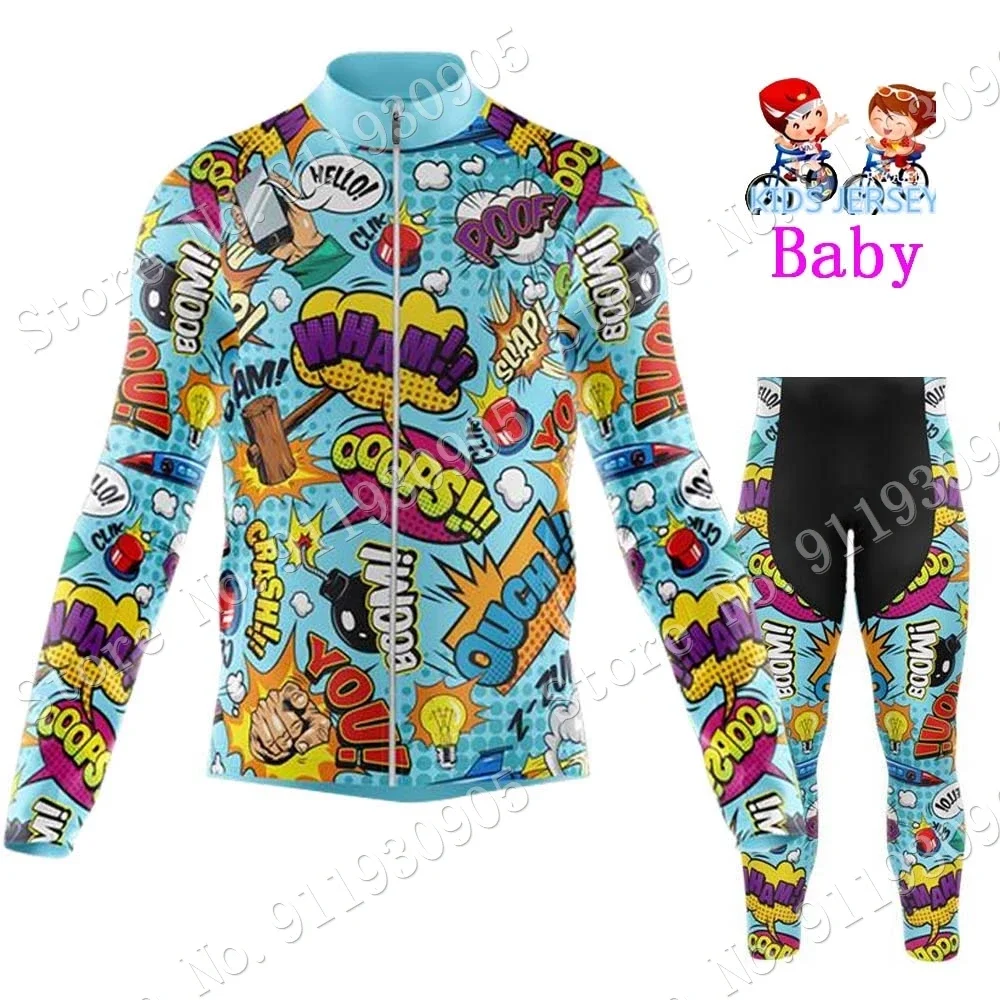 Kids Explosive Comics Cycling Jersey Winter Set Cartoon Anime Boys Girl Cycling Clothing Bike Thermal Jacket Suit Maillot