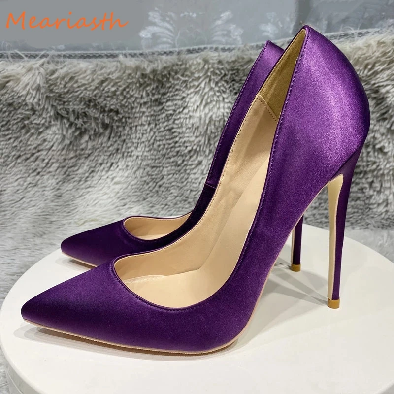 

Sexy Women Pumps Pointed Toe Hollow purple silk Shoe Fashion Lady Heel Shoes Elegant Women HIgh Heel Concise Classics Pumps