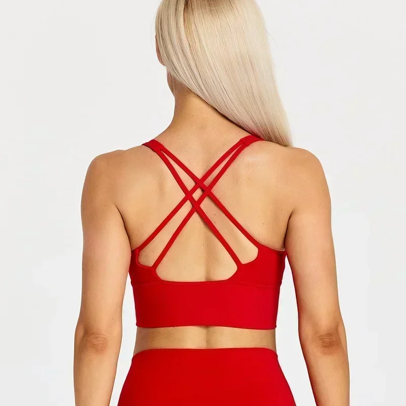 Lemon Women Shock-proof Sports Bras Sexy Cross Yoga Fitness Bra Padded Push Up Athleti Crop Tank Tops Running Workout Vest Top