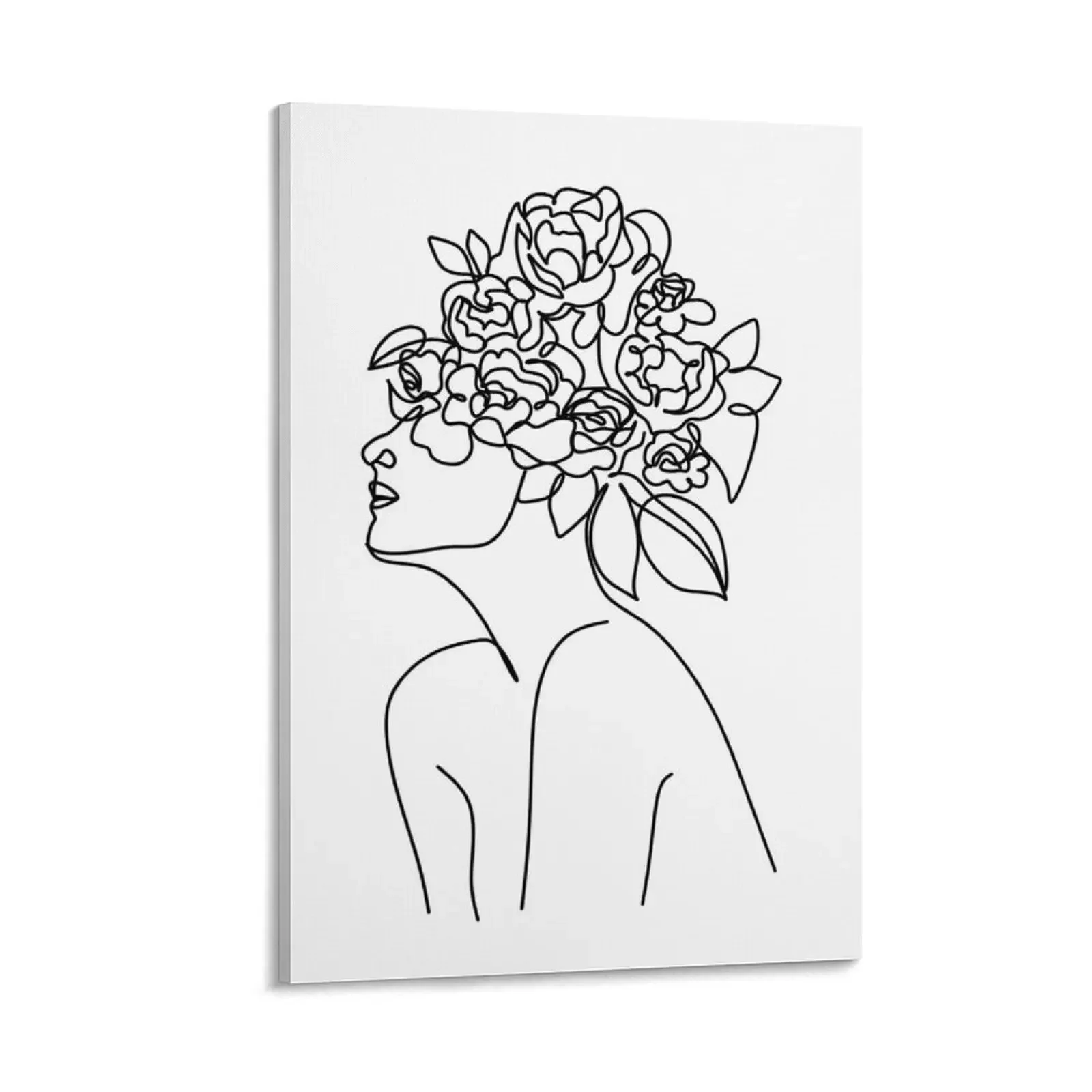 

Virgo horoscope sign, girl with flower head, woman face line art, minimalism, zodiac symbol Canvas Painting poster mural