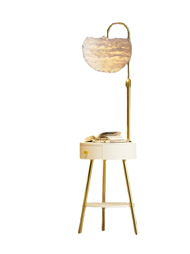 

YY Bedroom Bedside Table Integrated Living Room Log Vertical Lamp Floor Table Lamp