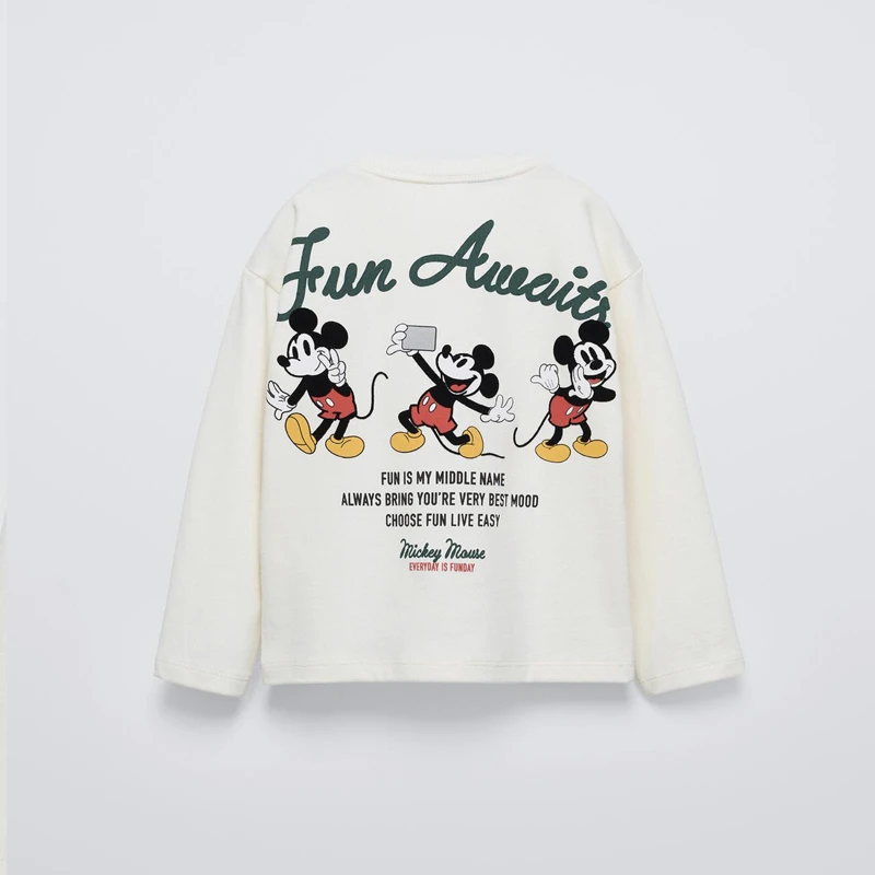 2025 Spring Wear Mickey Tees Boys Cartoon Printed Crewneck Tops Toddler Disney New Design T-shirt Clothes Simple Long Sleeve 4