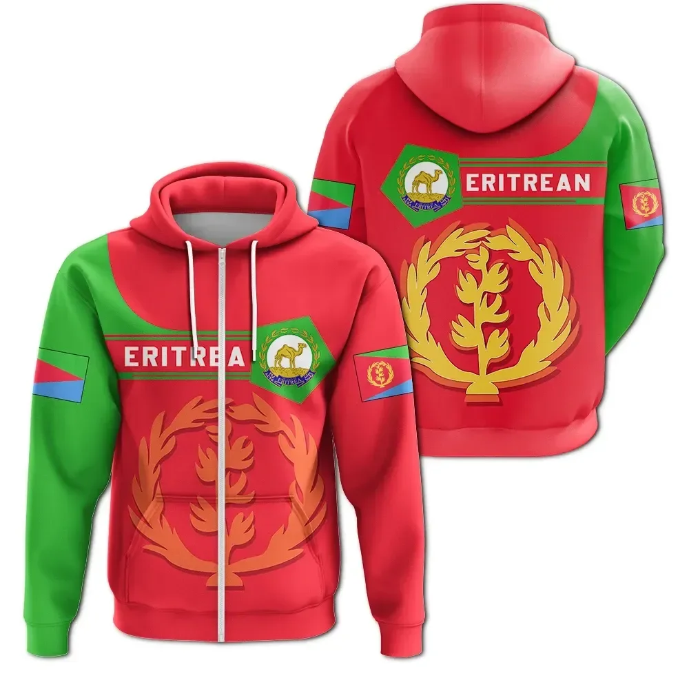 Africa Country Eritrea Map Flag Zip Up Felpa Con Cappuccio Per Uomo Abbigliamento Emblema Nazionale Dromedary Felpe Sport Boy Jersey Camel Tops