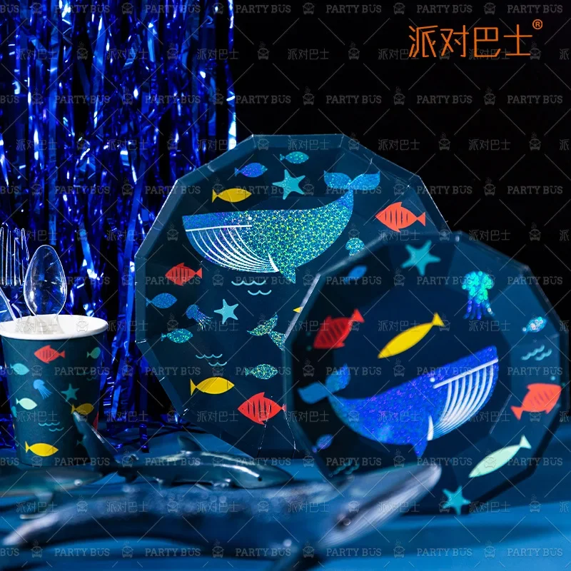 Marine Life Pirate Shark Theme Party Decor Mermaid 1st Baby Shower Birthday Tableware Balloons Ocean Theme Kids Party Supplies