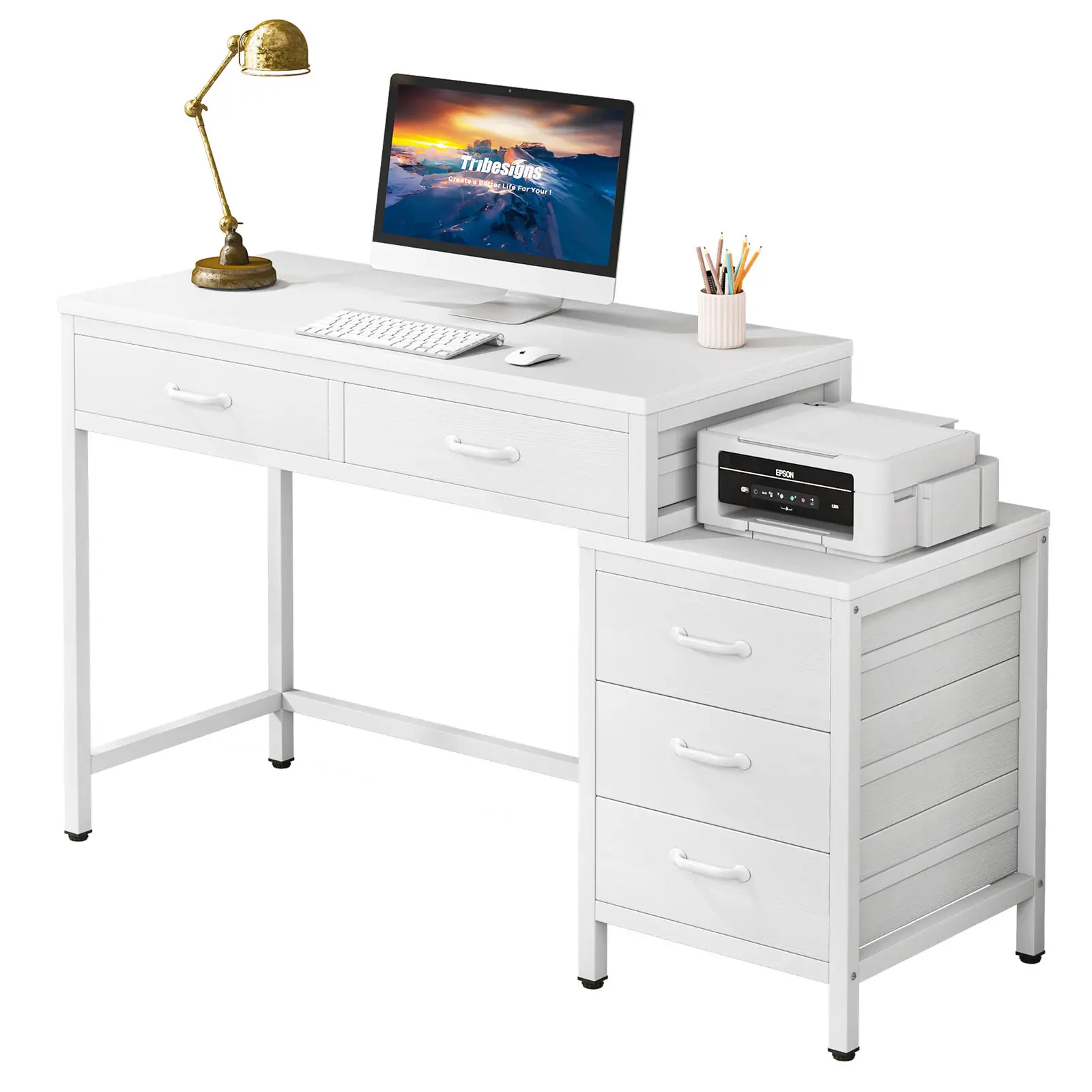 

5-Drawer Computer Desk Study Writing Table Home Office Workstation with Storage