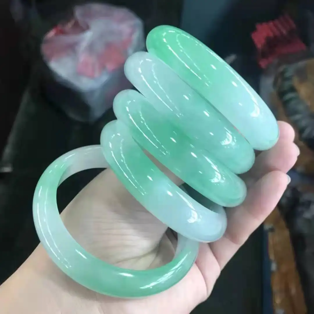 New Natural Original Ecological Pattern Floating Green Handcarved Jade Jewelry Jadeite 1pcs Bangles
