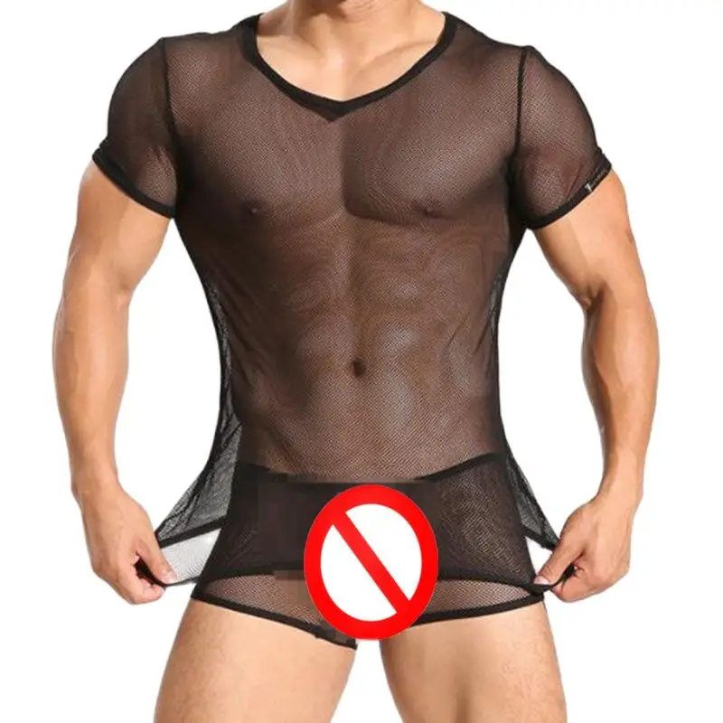 Pajamas Set Man Pajamas Set Breathable Mesh Pajamas for Men Solid Top Bottom Interior