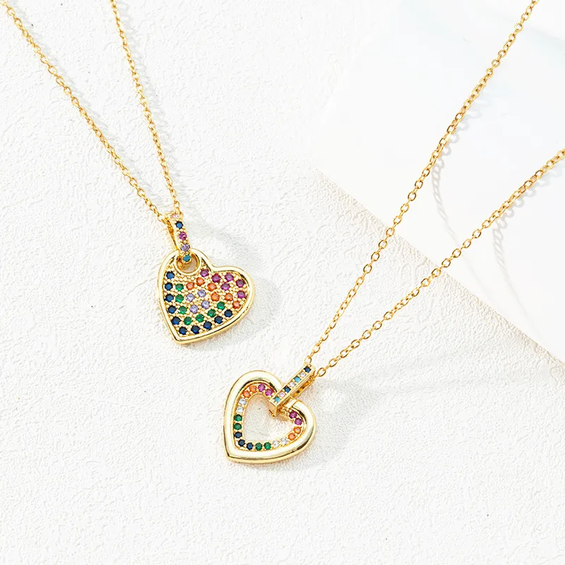 

Necklace for Women's 18k Gold Plated Colorful Crystal Zircon Heart shaped Pendant Popular Fashion Jewelry Lovers' Gift