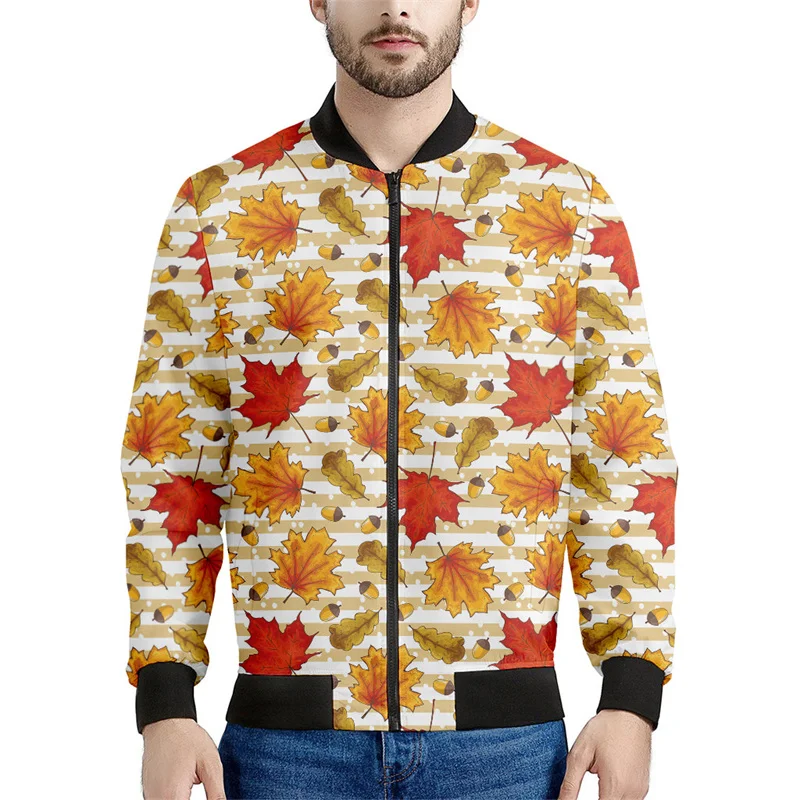 thumbnail image 1 of Chaqueta con estampado 3D de hoja de arce de Canadá para hombres y niños, chaqueta informal con cremallera para la calle, sudadera estilo aviador para primavera y otoño, 1 of 5