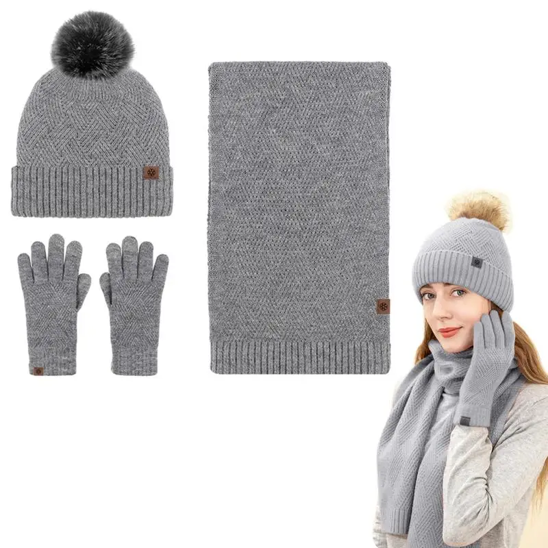 

Зимние шерстяные Оригинальные перчатки для женщин, шапочка с длинным шарфом и помпоном, теплые перчатки для шеи