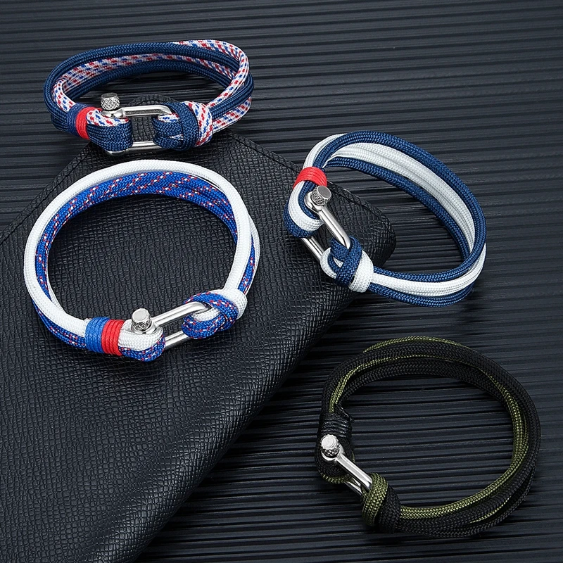 Shackle Bracelets Men Women Charm Nautical Survival Paracord Bracelet Sport Hooks Outdoor Style - Image 3