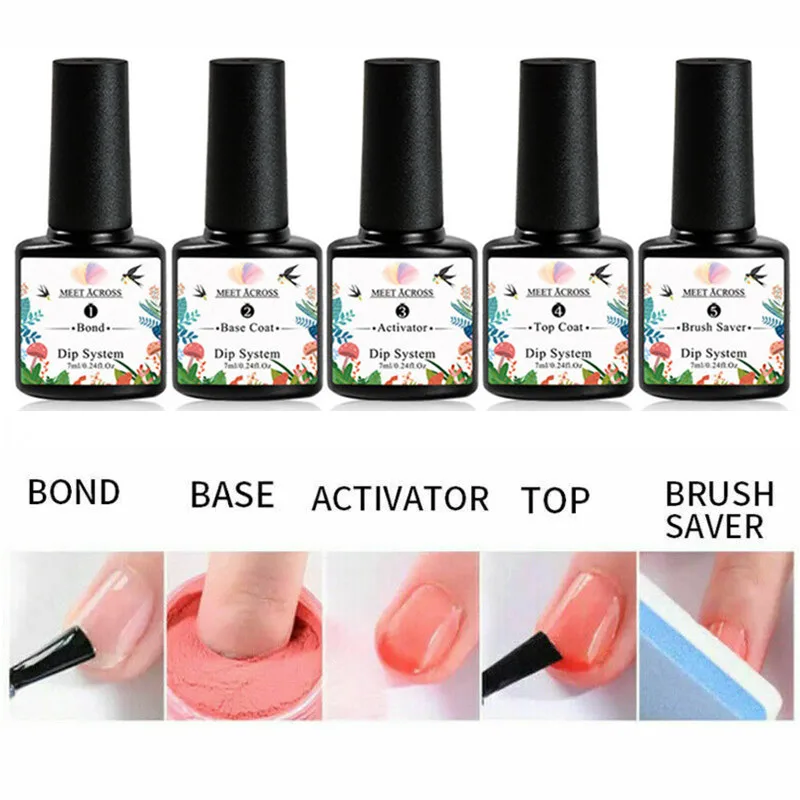 MEET ACROSS Glitter Dipping Powder Nail Kit Dipping Nail Powder System Set Natural Dry Art DIY Decoration Manicure