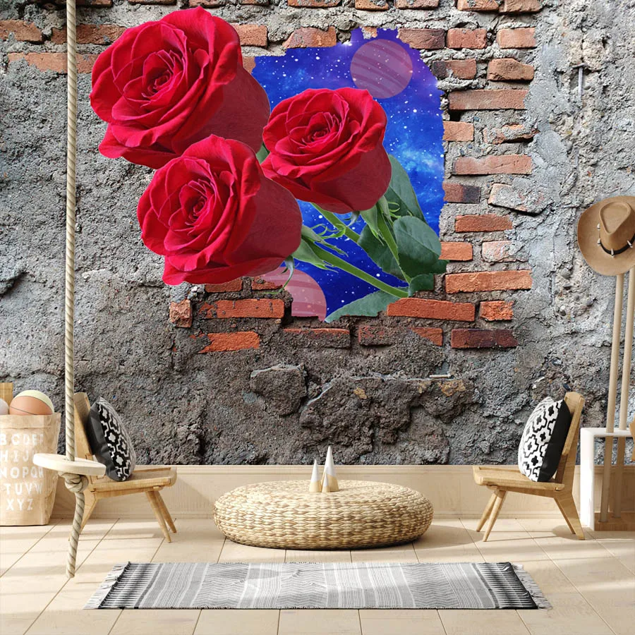 

Съемные обои с отклеиванием и наклеиванием, применим для украшения гостиной, 3d обои, настенные бумаги, домашний декор, Цветочная красная роза, фреска