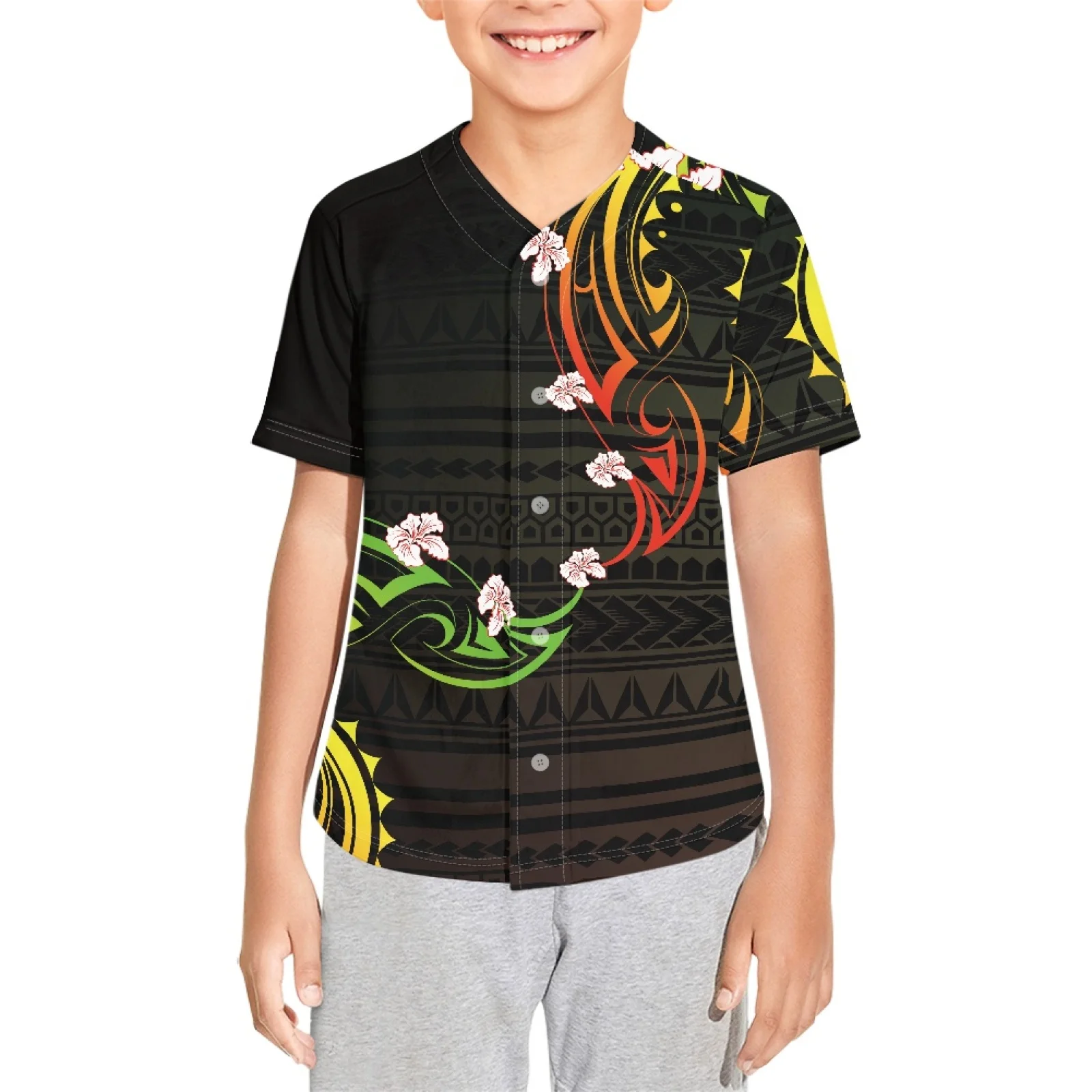 

Polynesian Tribal Hawaiian Totem Tattoo Hawaii Prints Custom Design Boys Baseball Jersey Kids Jersey Holiday Beach Party Casual