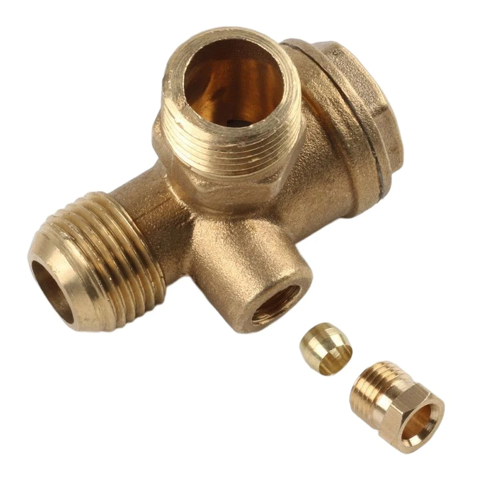 

Air Compressor Check Valve 3-Port Air Tools Brass Connector Durable Male Threaded One-way Replacement Brand New