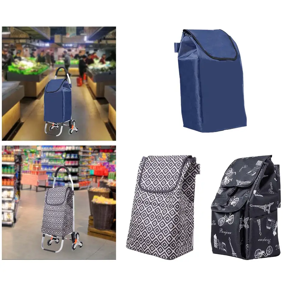 QICBYING Bolsa De Repuesto Reutilizable Para Carrito De - 48 L Bolsa De Repuesto De Carro De Compra, Bolsa De Compra Plegable Con Bolsillos Laterales