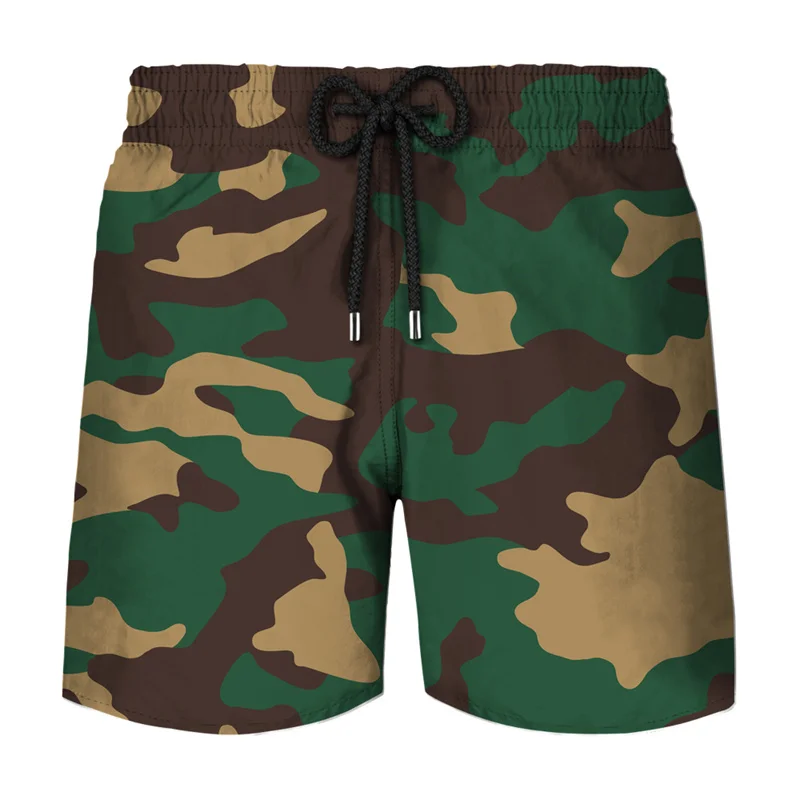 Camouflage Graphic Beach Shorts Men 3D Camo Gothic Skull Printed Swimming Trunks Sohier Army Vetern Military Fashion Short Pants 2