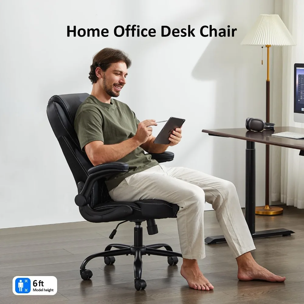 "premium ergonomic leather office chair with adjustable arms and lumbar support for home desk"