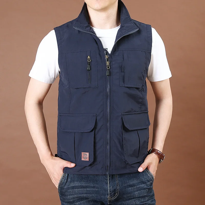 Autumn Men's Clothing Solid Color Casual Loose Vest Men's Multi Bag Work Clothes Fashion Camping Tactical Sports Vest Coat cotton vest,dress vests