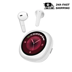 AI - Powered LCD Touchscreen Wireless Bluetooth Earbuds with HD Stereo Sound (White - Ai)