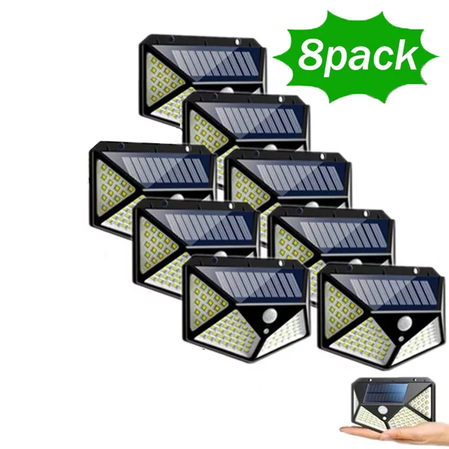 1/2/4/8/10PCS 100 LED Solar Power Wall Light Motion Sensor Waterproof Outdoor Garden Lamp 8 PCS