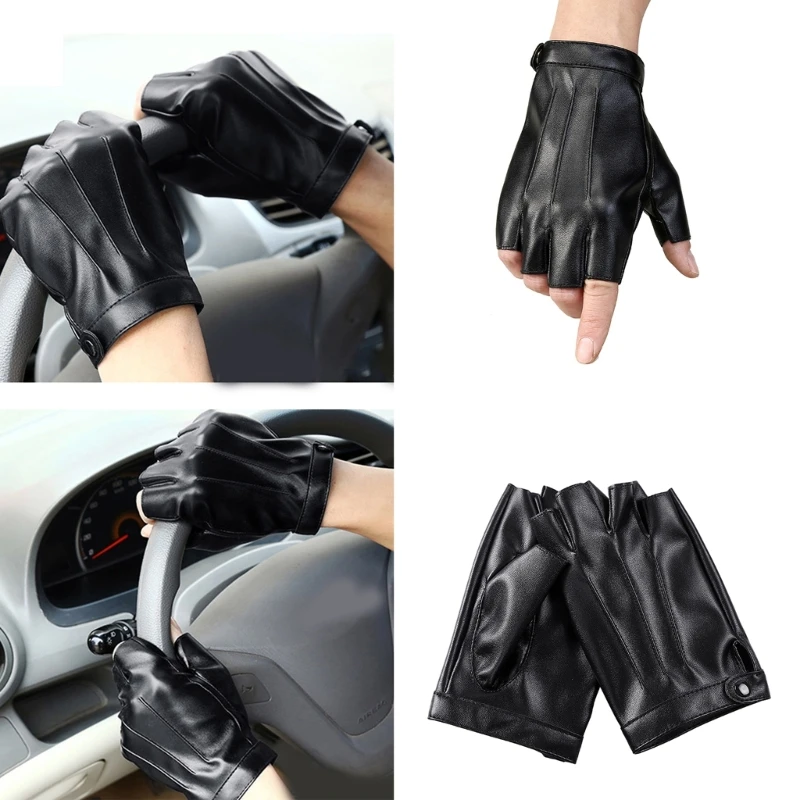 

Перчатки с половиной пальца в стиле панк, черные перчатки из искусственной кожи, женские и мужские перчатки для верховой езды