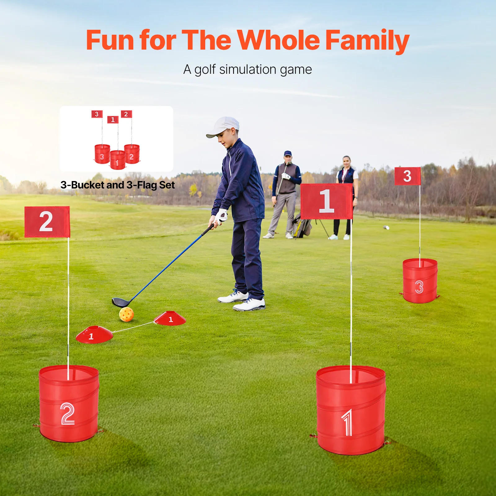 VEVOR 3/6/9 Hole Kids Backyard Golf Game Portable Bucket Golf Course Practice Chipping Games for Family Outdoor Yard Sports Toys 2