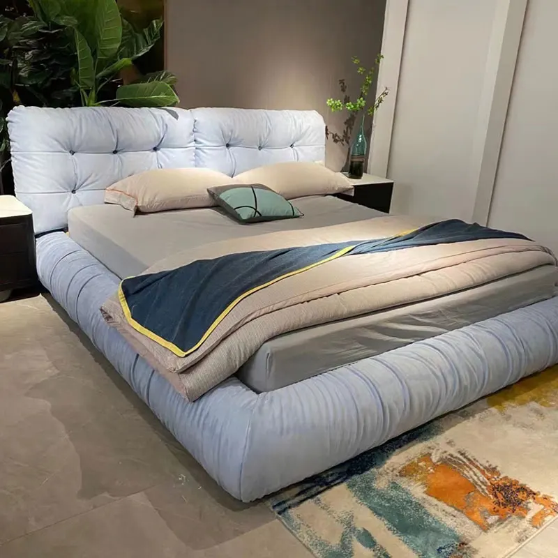 Modern minimalist cloud fabric bed master bedroom double bed villa large flat floor matte velvet king