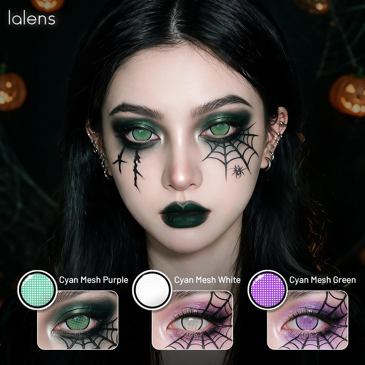 Vibrant Green Mesh Cosplay Contact Lenses - Perfect for Halloween & Party Role Play