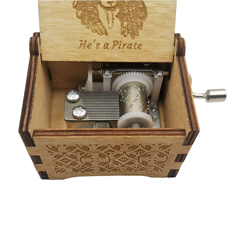 He's-A-Pirate Wooden Music Box Engraving Clockwork Type /Hand-operated Type Home Decoration Gift