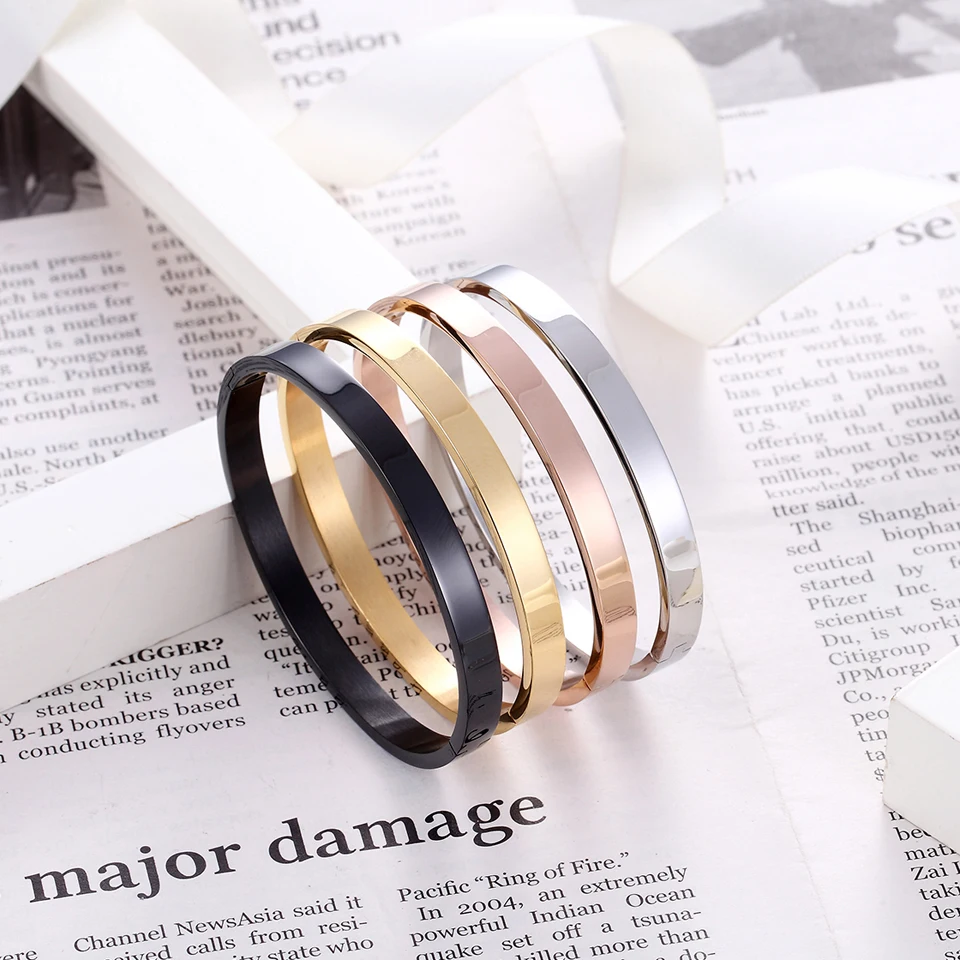 BOBASI New Stainless Steel Round Bangles& Bangles Three Colors Trendy Charm Bracelets Jewelry For Women Love Wedding Brand Gifts 2