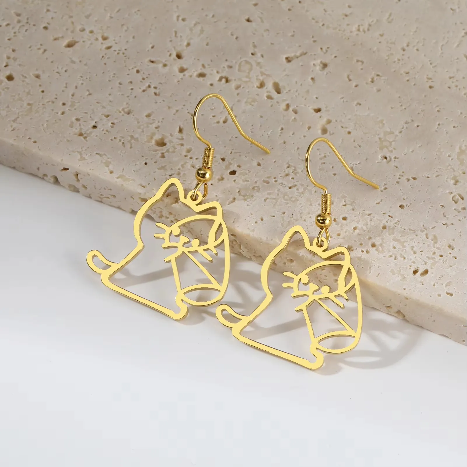Drinking Cat Women's Necklace Stainless Steel Gold Color Animal Pendant Necklaces Jewelry - PeticaDeals