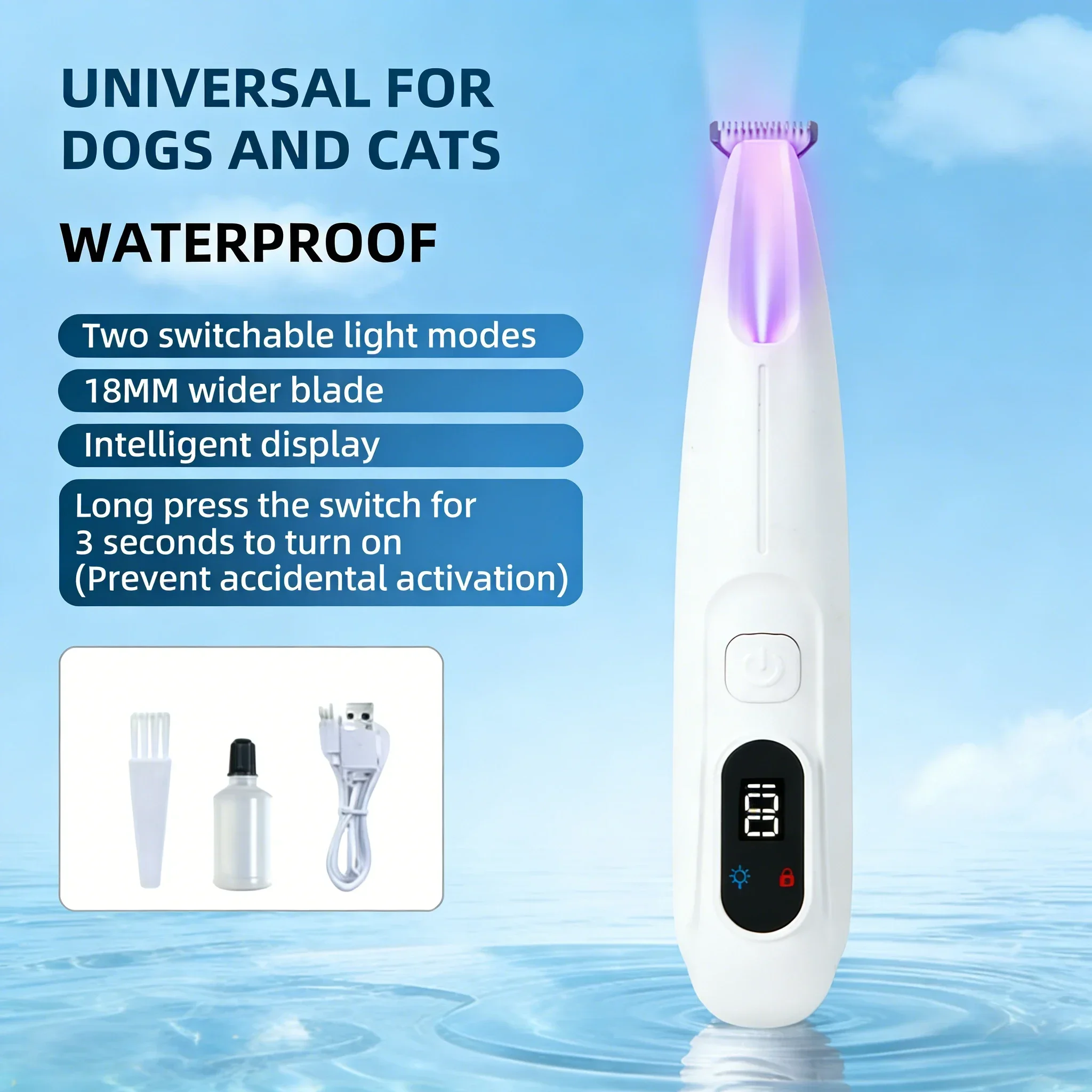Kit de Aseo 2 en 1 para Perros y Gatos, Recortadora de Pelo para Mascotas con Luz LED y UV, Afeitadora Eléctrica Impermeable
