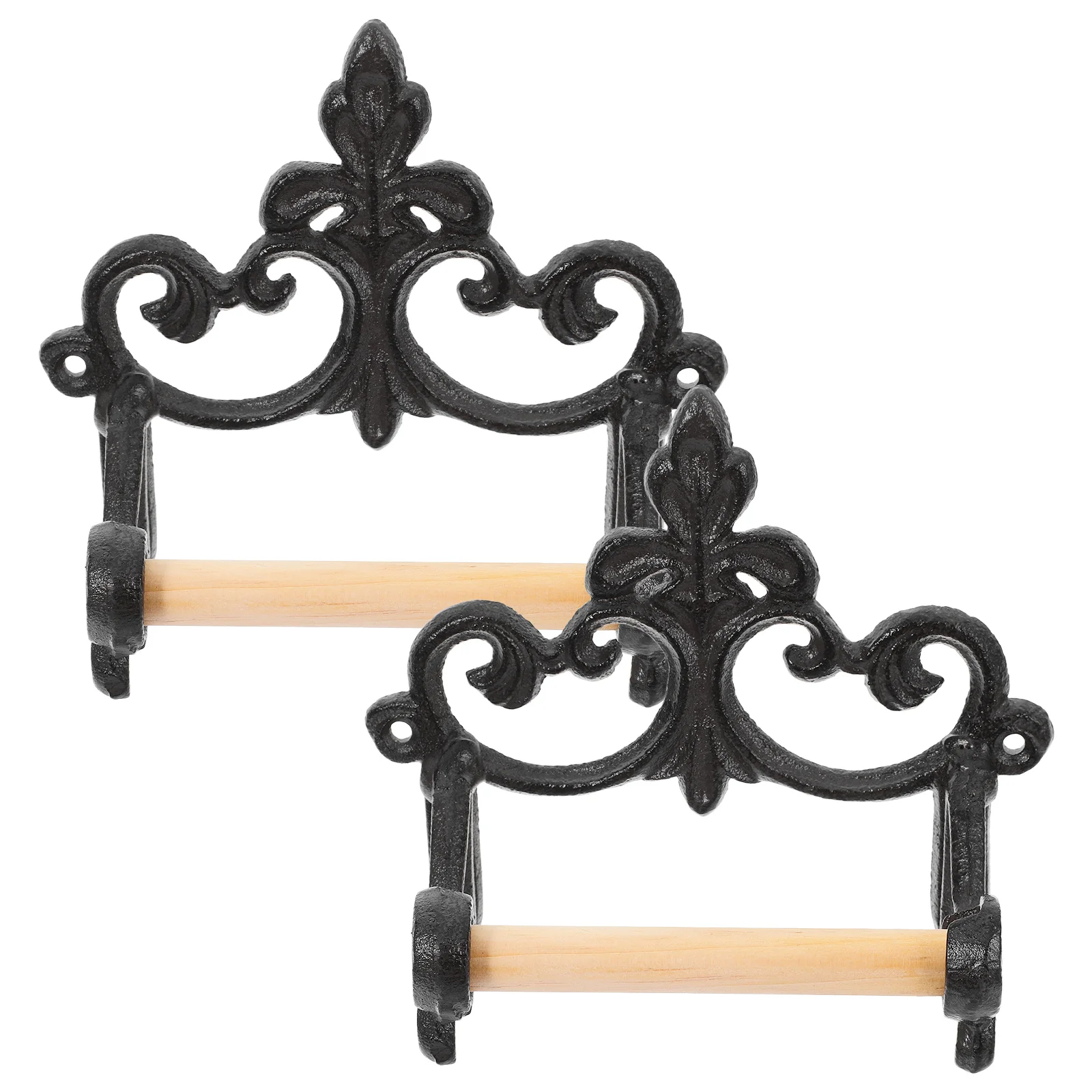 2 Pcs Wall-mounted Paper Towel Holder Toilet Stand Vintage Bathroom Farmhouse Beech Iron Figurine Rack