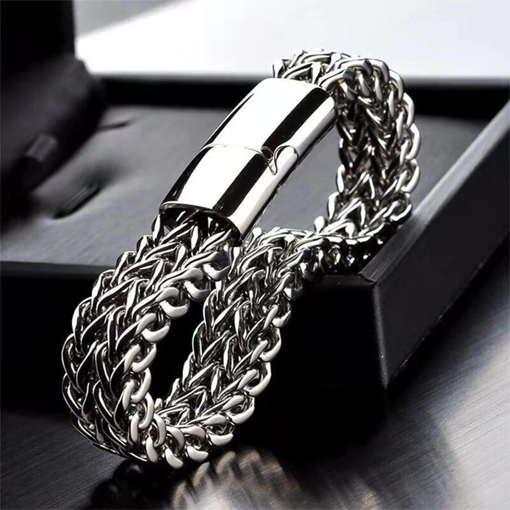 Punk Stainless Steel Braided Bracelet Men Women Fashion Positive and Reverse Chain Magnet Buckle Men Bracelet Jewelry Wholesale