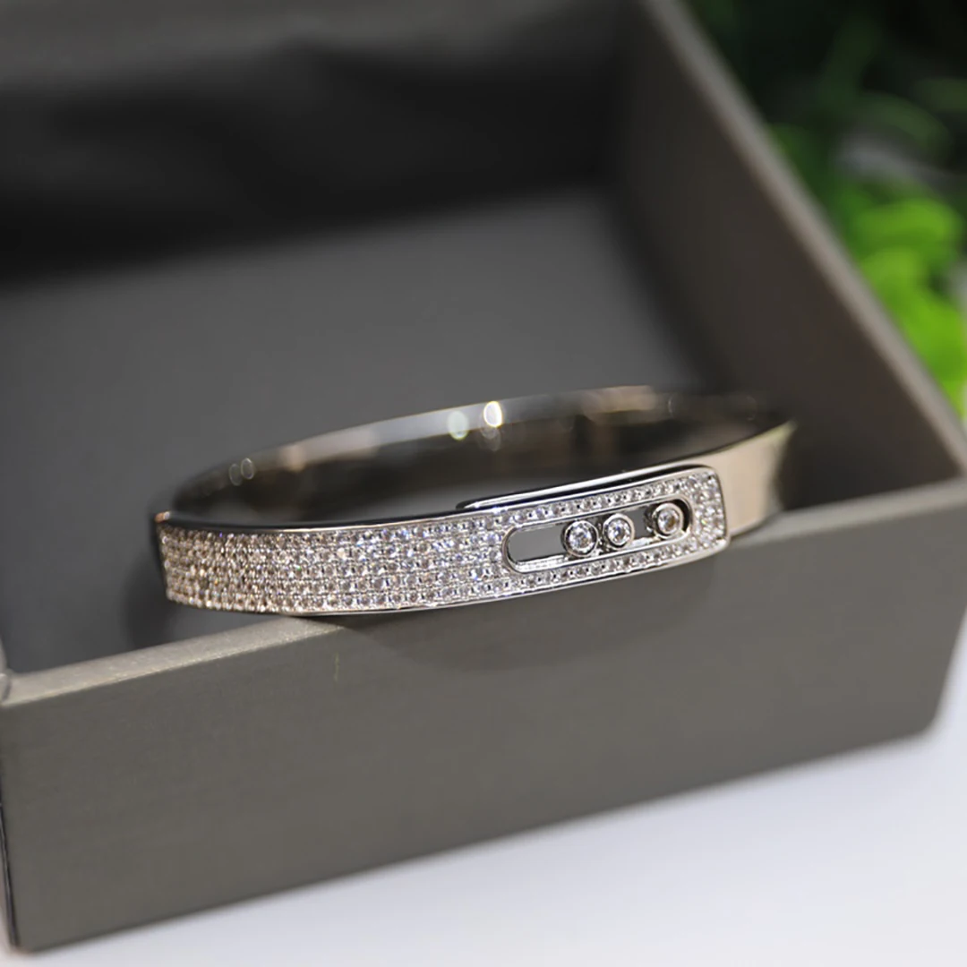 Classic MOVE Collection 925 Sterling Silver Closed Bracelet for Women. Three movable stones. christmas girlfriend gift