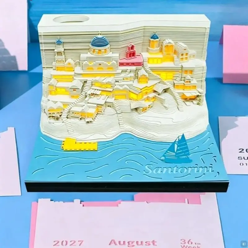 Calendario 2027 con Luce LED, Calendario da Scrivania 3D a Strappo, Blocco Note Artistico in Carta Intagliata, Regalo per Natale - immagine 2