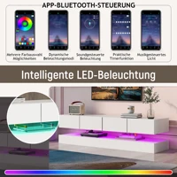 Низкая панель для светодиодного телевизора, настенный шкаф для телевизора, подставка для телевизора, мебель для телевизора с 2 шкафами и 4 большими ящиками, 16-цветное светодиодное освещение — изображение 5