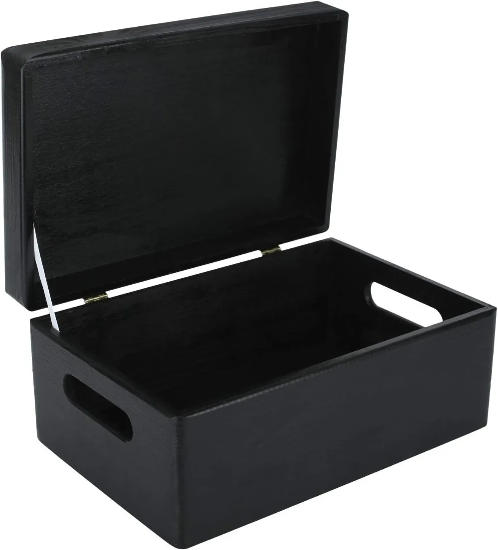 

Large Black Wooden Box Storage with Hinged Lid | 11.8 x 7.87 x 5.51 inches (+-0.5) | with Handles | Gift Box for Shoes Clothes