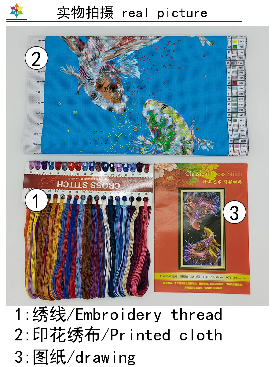 Cross Stitch Kit Cross Stitch Tools Koi Cross Stitch DIY Embroidery Kit 11CT 9CT Living Room Vertical Decorative Painting New Popular Printed Needlework Pack Set