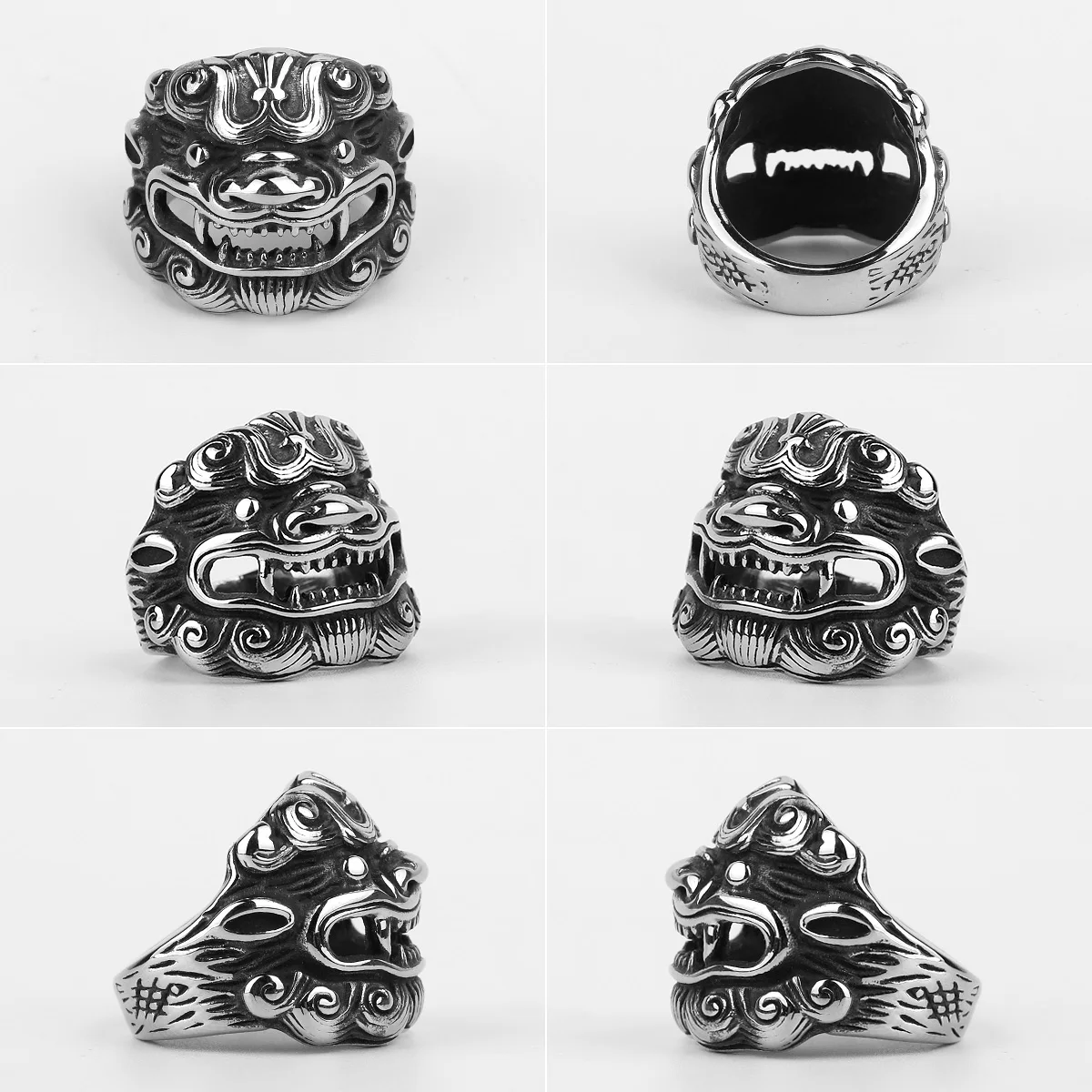 Stainless Steel Men Rings Chinese Style God Beast Kirin