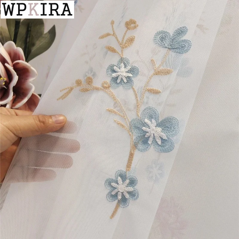 Cortina de malla blanca bordada con flores azules para sala de estar,  cortina de gasa transparente moderna para dormitorio, tratamiento de  ventana S095 y C - AliExpress Hogar y jardín