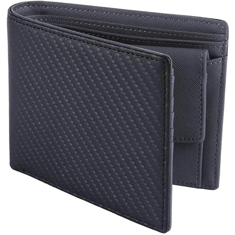 Personalizzazione personalizzata del portafoglio corto da uomo in vera pelle in fibra di carbonio con lettere portafoglio Multi-carte leggero a doppia piega